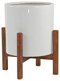 Find a wide selection of furniture and home decor options that will complement your space. Extra Large Ceramic Planter 13 White With Plant Stand Walnut Color Scandinavian Outdoor Pots And Planters By Upshining Home And Garden Products Houzz