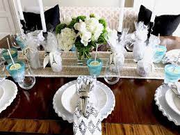 Decorative silver and blue formal party table setting. 12 Months Of Table Setting Ideas Classic Casual Home Dinner Party Table Party Table Settings Table Settings