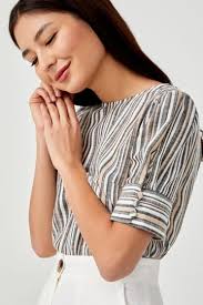 Miri Puff Sleeve Striped Linen Blouse