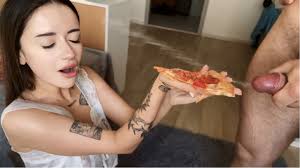 Stunning brunette takes delivery man's huge dick