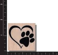 Wood Rubber Stamp, PAW HEART, Dog Stamp, Cat Stamp,Fun, Animal, Heart, Pet,  Cute