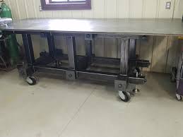 Here Is My Latest Fab Welding Table Top Is 50 X 119 X 1 125 Thick It Is Mounted To The Base With 8 Studs Threaded Int Welding Tables Welding Table Table Top