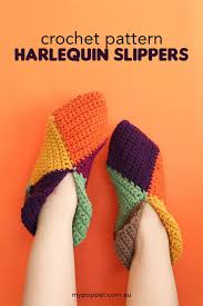 How gorgeous are these crocheted ballet slippers?! Harlequin Crochet Slippers Free Crochet Pattern My Poppet Makes