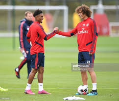 L R Reiss Nelson And David Luiz Of Arsenal During The Arsenal Training Session At London Colney On August 10 2019 In St Alb David Luiz Arsenal London Colney