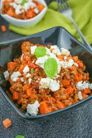 Susskartoffel Hackfleisch Pfanne Mit Feta Gesundes Rezept Fur Deine Diat Gerichte Mit Hackfleisch Hackfleisch Rezept Gesunde Rezepte