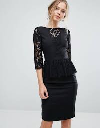 Paper Dolls Lace Trim Midi Dress With Lace Peplum Lace Peplum Dress Bodycon Dress With Sleeves Lace Dress