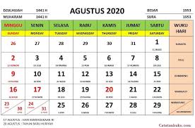 0%0% found this document useful, mark this document as useful. Kalender Bulan Agustus 2020 Nasional Dan Jawa Catatanbuku Com