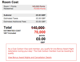 club carlson visa second free night benefit still bookable