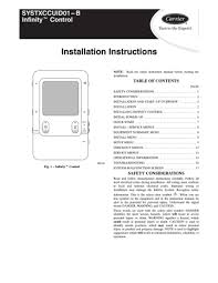 How to unlock a carrier thermostat locate the mode and arrow buttons (up. Carrier Infinity Systxccuid01 B Installation Instructions Manual Manualzz