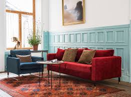 Velvet Is Our Latest Fabric Obsession Cranberry And Sea Blue In A Winning Combination Ikea Mellby Armchair With A Velv Apartment Decor Ikea Sofa Home Decor