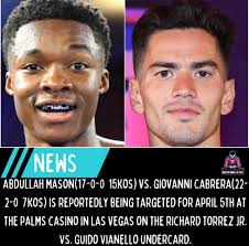 Abdullah Mason just fought Friday and just heard that he got a new opponent  fo April 5th and is going to be Giovanni Cabrera