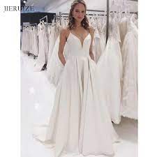 Alle informationen zur peek & cloppenburg filiale in 40212 düsseldorf öffnungszeiten & anschrift ⚡ filialverfügbarkeit abfragen jetzt zu p&c mode in düsseldorf bei p&c Jieruize Weiss Satin Einfache Brautkleider Tiefem V Ausschnitt Spaghetti Tragern Brautkleider Braut Kleid Robe De Soiree Wedding Dresses Aliexpress