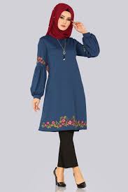 Modaselvim Tunik Balon Kol Nakisli Tesettur Tunik Pl862 Indigo Giyim The Dress Basortusu Modasi