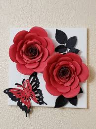 Pink and black paper flowers. Red And Black Paper Flowers Red Roses Flowers Wall Art Red Etsy In 2021 Paper Flower Wall Art Paper Flower Patterns Paper Wall Art Diy