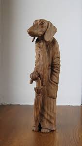 Dachshund With Umbrella Wooden Figurine Hand Carving Wooden Figurines Wood Carving Art Carving