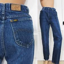 Vintage Lee Jeans S M Womens 28 Inch Waist Riders Straight Tapered Leg 80s Black Tag Blue Denim High Waist