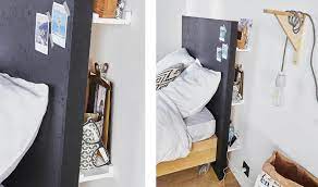 Comment nous avons construit un lit surélevé en utilisant 2 commodes ikea afin de gagner de la place et du rangement dans une chambre d'ado. Diy Pour Une Tete De Lit Astucieuse Avec Rangements Integres Deco Interieure 18h39 Tete De Lit Avec Rangement Relooking Chambre A Coucher Lit Rangement
