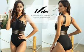 Hilor Women S One Piece Swimwear Front Crossover Swimsuits Hollow Bathing Suits Monokinis