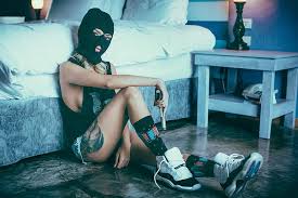 Game wallpaper, hoods, guweiz, artwork, digital art, fantasy art. Hd Wallpaper And Bed Girl Guns Hood Jeans Mask Pistol Sensuality Wallpaper Flare