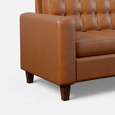 Chesterfield square arm upholstered sofa. Buy Mayview Upholstered Square Arm Sofa With Buttonless Tufting Camel Faux Leather Online In Taiwan 421196676