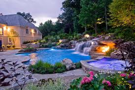 Pictures of swimming pools shapes, sizes, paving and waterfalls. Swimming Pool Waterfall Houzz