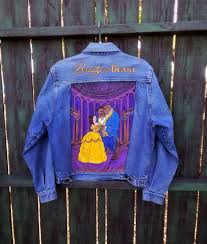 Hand Painted Disney S Beauty And The Beast On Vintage 90s Denim Jean Jacket By Bleudoor On Instagram Embellished Jacket Denim Diy Painted Denim Jacket