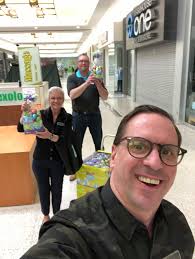 Members of our mall management team have been out in the mall, welcoming  stores back as they re-open. Every store gets a big bag of chocolate eggs,  and our team's thanks for