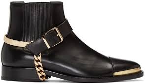 Black And Gold Boots Mens Ankle High Buffed Leather Chelsea Boots In Black Almond Cap Toe Featuring Metallic Leather Trim In Gold To Balmain Shoes Men Chelsea Boots Men Black Boots Men