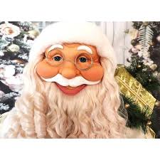 Fraser Hill Farm Life-Size Indoor Christmas Decoration, 5-Ft. Standing  Santa Claus Holding a Gift & Wearing a Gold Brocade Robe