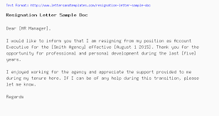 Resignation Letter Sample Doc
