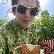 WIP of my first colorwork yoke. Just finished steam blocking and had to  take some yoke shots- as you do. I have the top border up next to finish  this colorwork and