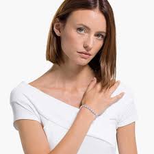 Swarovski Tennis Deluxe Bracelet, Light Blue, Rhodium plated :  Amazon.co.uk: Fashion