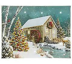 Illuminart Holiday Canvas Art W Fiber Optic Lights Timer Qvc Com Christmas Tree Canvas Holiday Canvas Christmas Wall Art