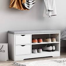 Shoe cabinet with umbrella storage materials used: Titiskin Shoe Storage Bench With Gray Cushion White Shoe Rack Bench With 2 Shoe Rack 2 Drawers And Storage Bags Shoe Cabinet Bench Seat For Entryway Hallway Bedroom Holds Up To 250lb Pricepulse
