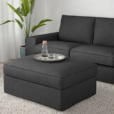 Kivik Footstool With Storage Hillared Anthracite Ikea In 2020 Storage Footstool Storage Ottoman Fabric Ottoman