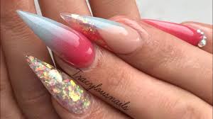 Powder gel and full sets the most common artificial nails on the market today are acrylic nails. Baby Blue Coral Stiletto Nails Acrylic Nails Ombre Youtube
