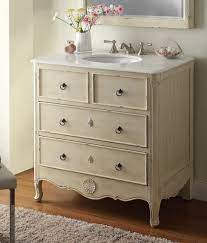 A dresser, cleverly converted to a vanity, lends vintage appeal to any style of bathroom. 34 Inch Bathroom Vanity Cottage Beach Style Vintage Cream Color 34 Wx21 Dx35 H Chf081wpc