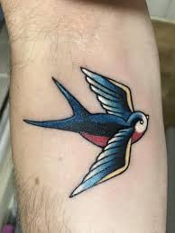 American Traditional Swallow By Jamie At Hughes Tattoos Sawbridgeworth Uk Bluebird Tattoo Tattoos American Traditional