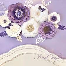 Large Paper Flowers Wall Decor Set Of 7 Purple N White Paper Flower Arrangement Nursery Name Sign Flowers Wedding Flower Wall Paper Flower Arrangements Large Paper Flowers Flower Wall Wedding