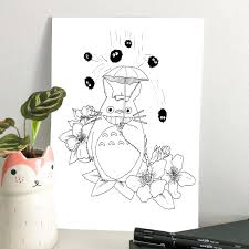 Totoro Art Print Fine Line Floral Art Floral Art Totoro Art Art Prints