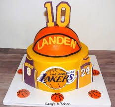 Prepare cake batter according to package directions. Katy S Kitchen Lakers Basketball Cake