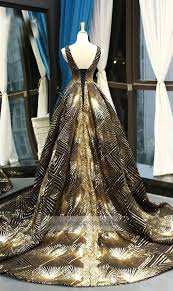 Black And Gold Ball Gown With Sleeves Gold And Black Long Prom Dresses V Neck Luxury Ball Gowns Fd1104 Ball Gowns Black Sparkly Prom Dress Prom Dresses