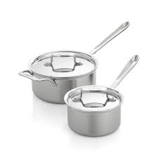 All Clad D5 Brushed Stainless Steel Saucepans With Lids Crate And Barrel Brushed Stainless Steel All Clad Dishwasher Safe Cookware
