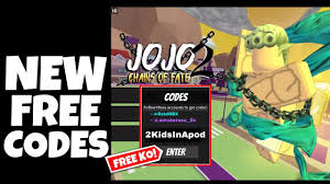 Check spelling or type a new query. New Free Codes Jojo Chains Of Fate 2 Gives Free Ko Gameplay Robl In 2021 Roblox Coding Fate