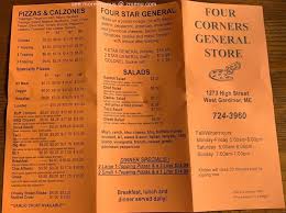 There's a problem loading this menu right now. Menu At Four Corners General Store Pizzeria West Gardiner