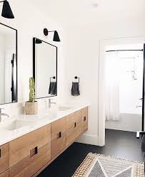 Modern Bathroom Design With Modern Metal Bathroom Mirrors Modern Black Sconce In 2020 Modern Bathroom Design Bathroom Layout Bathroom Mirror Design