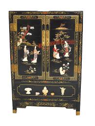 Antique Asian Hard Stone Black Lacquer Cabinet Asian Furniture Oriental Furniture Antiques