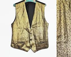 Black And Gold Vest Retro Mens Gold Vest 90s Disco Glitter Waistcoat 42 44 Mens Gold Vest Gold Vests Mens Gold