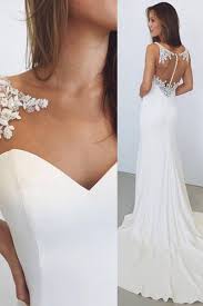This strapless, lace wedding dress is the perfect gown for the bride aiming for a more causal look on her wedding day. Sheath Column Lace Wedding Dresses Wisebridal Com