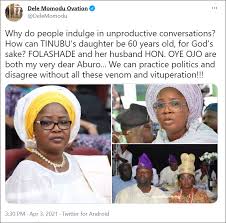 Mek dem fight to finish there, owolonkomi. Stella Dimoko Korkus Com Ovation Magazine Ceo Dele Momodu Tweets In Defence Of Ex Gov Bola Tinubu And Daughter Folashade S Age